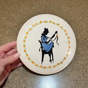 Vintage‎ Germany Trivet Woman Silhouette Banjo Player Floral Cottagecore Decor